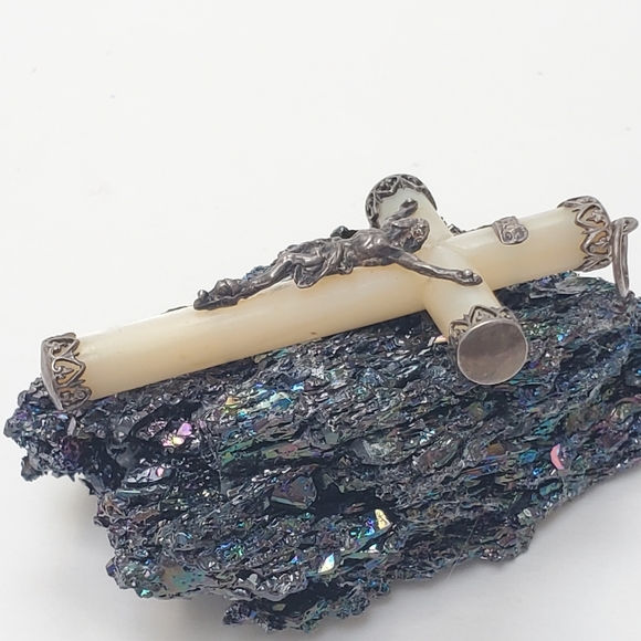 Antique French Mother of Pearl Cruxific 1800 Pendant Sterling Silver Large - Picture 8 of 11